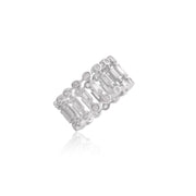 Baguette & CZ Open Design Thick Band Ring in White Gold