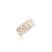 Yellow Stones & CZ Thick Statement Ring in White Gold