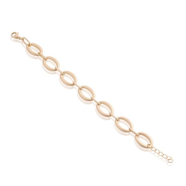 All Brushed Flat Oval Link Bracelet in Yellow Gold