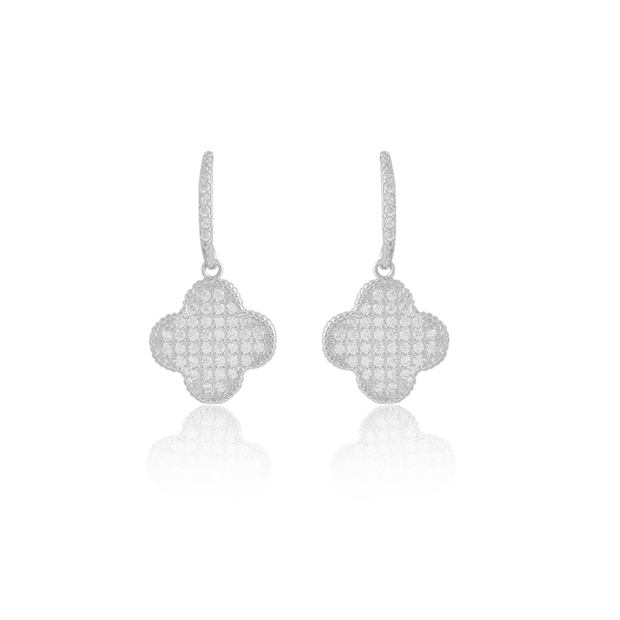 Pave Clover Drop on CZ Line Post in White Gold