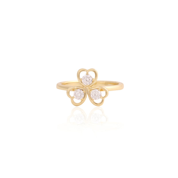 Triple Open CZ Hearts Clover Ring in Yellow Gold