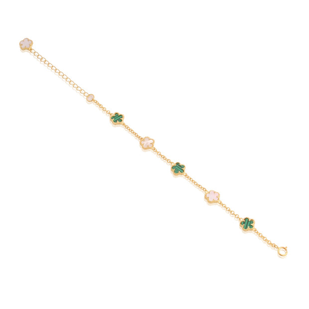 Five Mini Clover Bracelet in MOP & Green Stripe