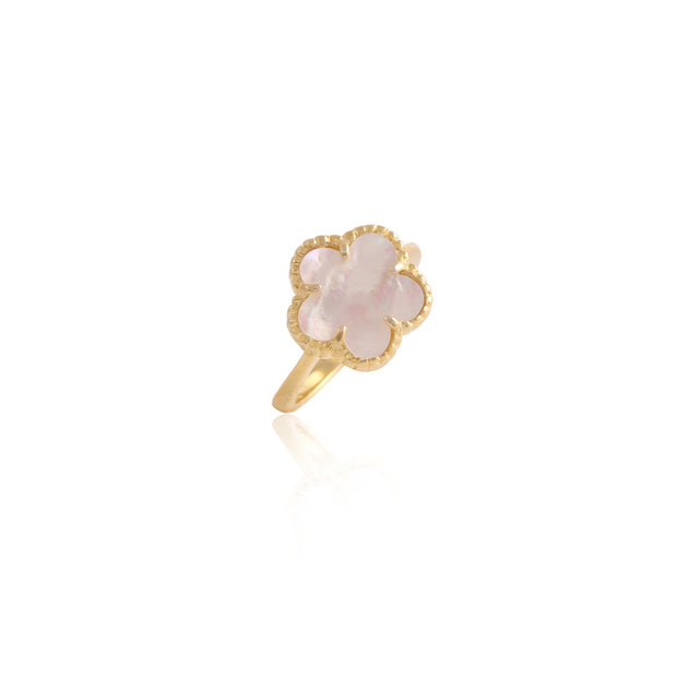 Five Petal MOP Clover Ring in Yellow Gold
