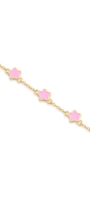 Mini Pink Enamel Flowers Station Bracelet in Yellow Gold