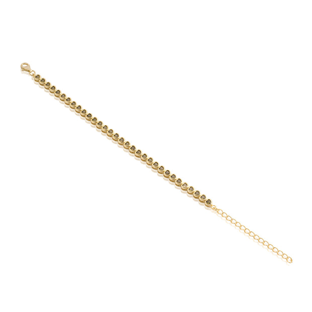 Olive CZ Bezel Hearts Bracelet in Yellow Gold