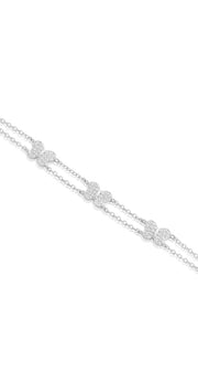 CZ Pave Butterfly Stationed Double Chain Bracelet in White Gold