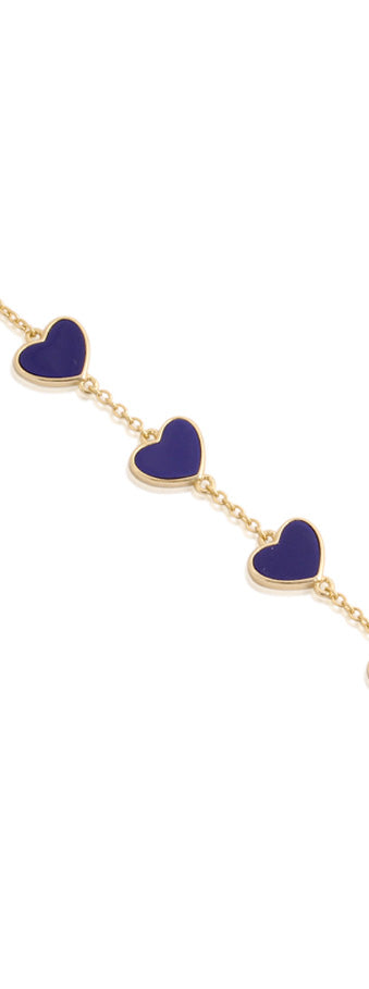 Sweet Six Lapis Station Hearts Bracelet in Yellow Gold