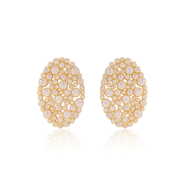 Oval Pave Cluster Studs in Yellow Gold