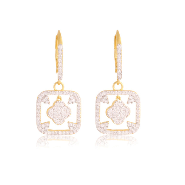 Square & Floating Clover Pave CZ Earrings