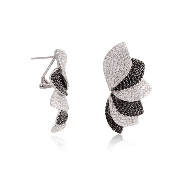 Onyx & CZ Pave Layered Half Flower Studs