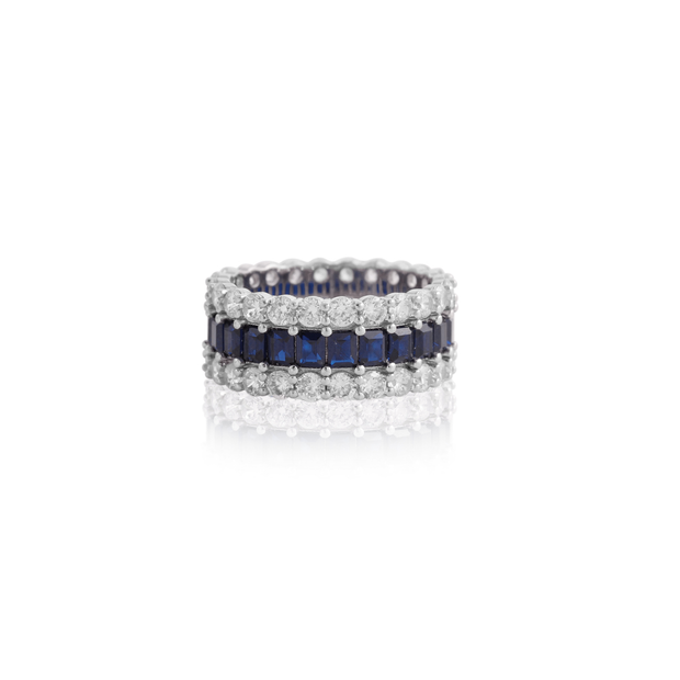 Three Row Eternity Sapphire Square CZ Ring