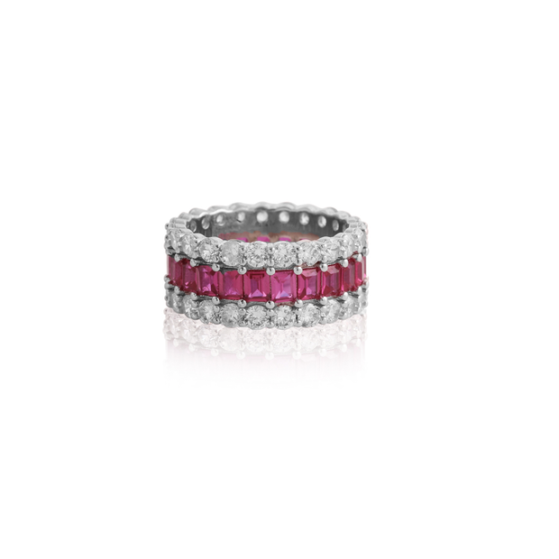 Three Row Eternity Ruby Square CZ Ring