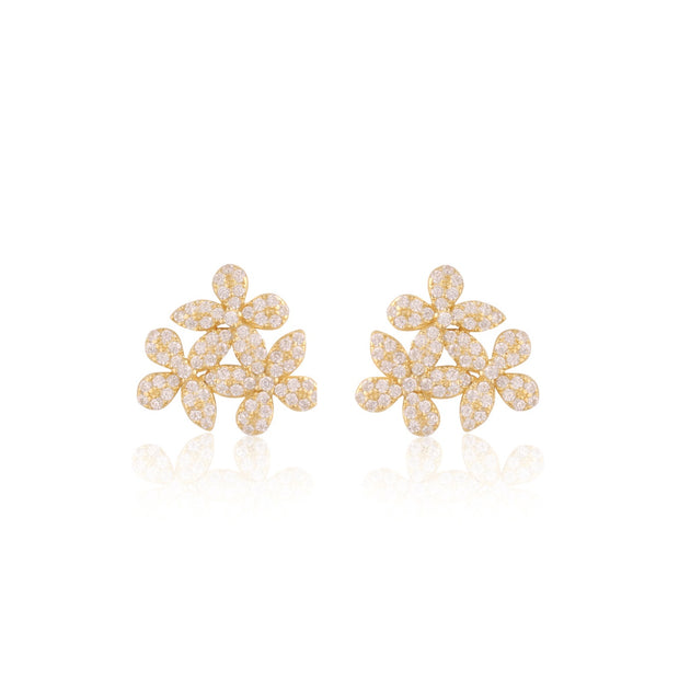 Pave Cluster Floral Studs in Yellow Gold