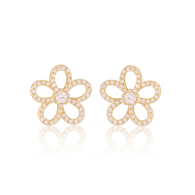 Open CZ Flower Studs in Yellow Gold