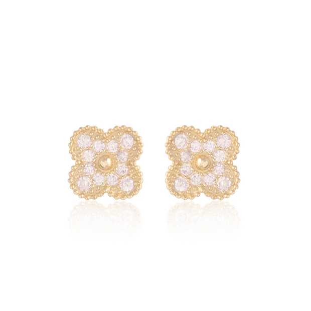 CZ Clover Studs in Yellow Gold