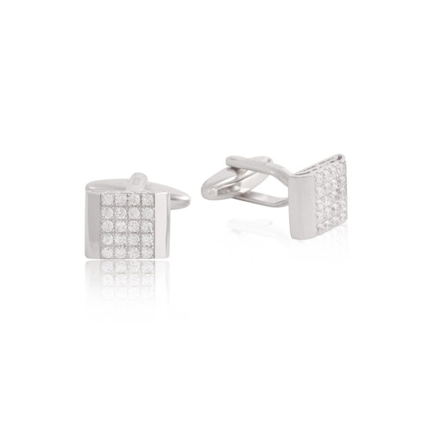 Plated CZ Square Cufflinks in White Gold