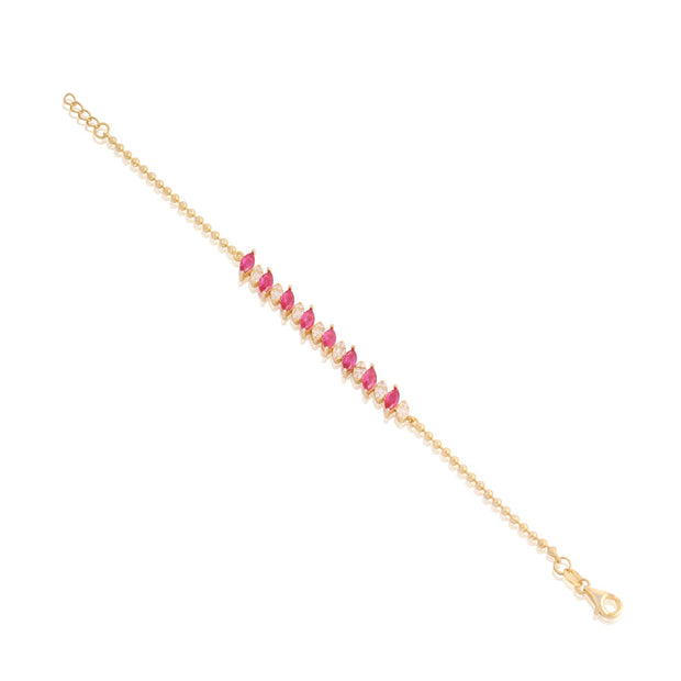 Ruby Marquis Design Ball Chain Bracelet in Yellow Gold