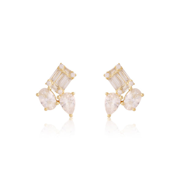 Triple CZ Cluster Studs in Yellow Gold