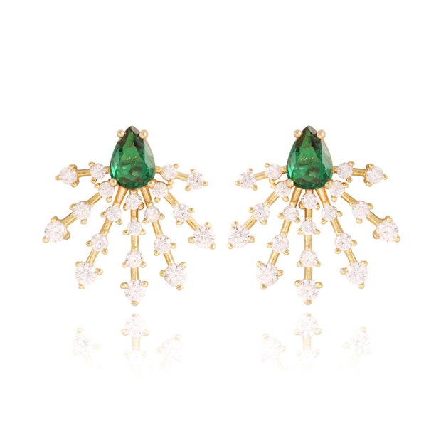 Emerald Teardrop Graduating CZ Spikes Studs in Yellow Gold