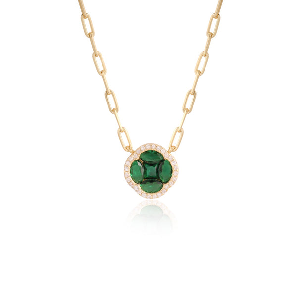 Emerald Illusion Set Small Clover Necklace in Yellow Gold