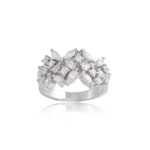 Multi-Shaped CZ Cluster Band Ring in White Gold