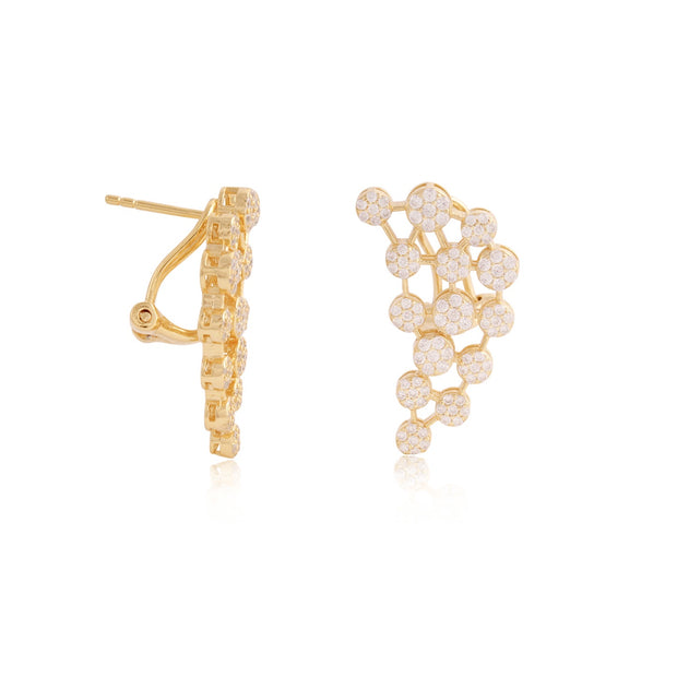 Pave Circles & Bar Design Long Studs in Yellow Gold