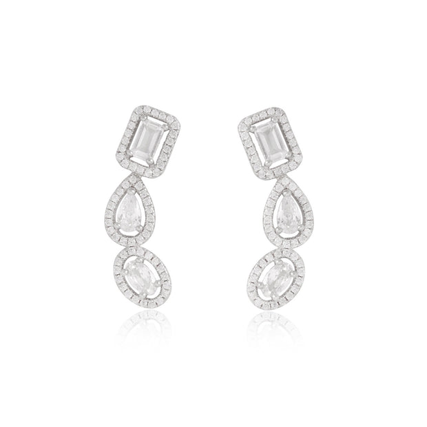 Multi-Cut CZ Halo Crawler Earring in White Gold