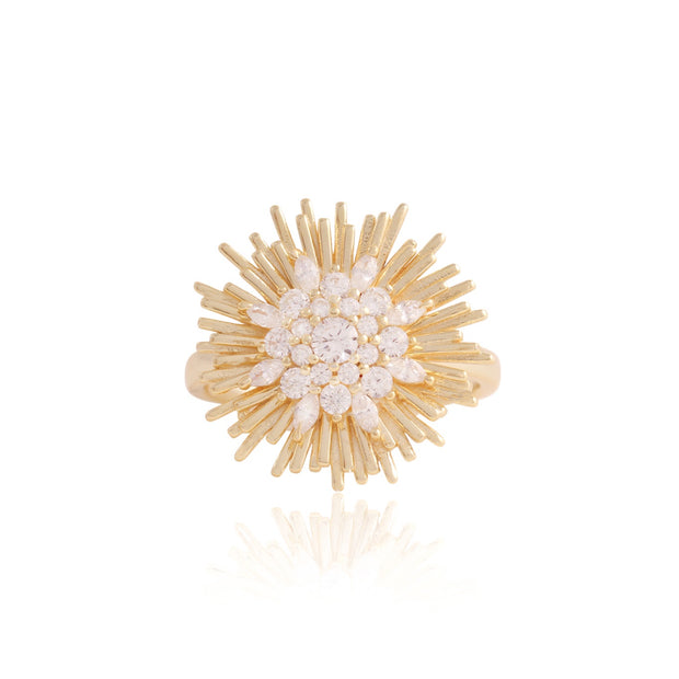 CZ & Polished Gold Burst Ring