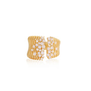 Open Ribbed Scattered CZ Ring in Yellow Gold