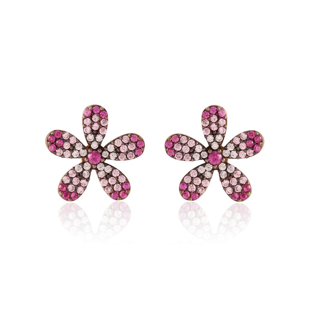 Pink Ombre Delicate CZ Five Petal Flower Studs