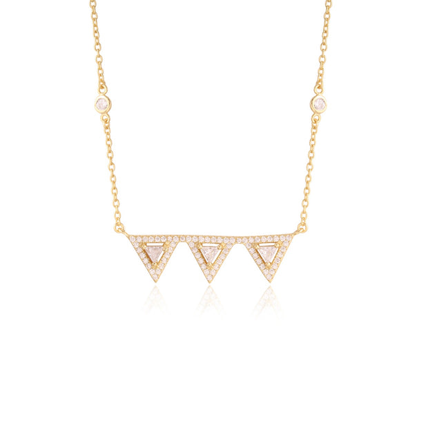 Edgy Triangular CZ Bar Necklace in Yellow Gold