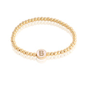 Gold Beaded White Enamel Initial Stacking Bracelet