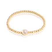 Gold Beaded White Enamel Initial Stacking Bracelet