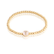 Gold Beaded White Enamel Initial Stacking Bracelet