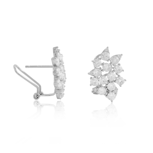 CZ Cluster Stud Earrings in White Gold
