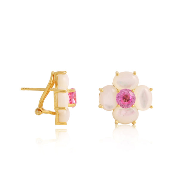 BIJOUX Four Petal Flower Studs in Pink Sapphire