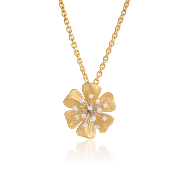 BIJOUX Large Matte Two-Tone CZ 3D Flower Necklace