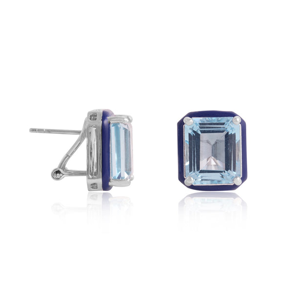 BIJOUX Blue Topaz Button Enamel Studs