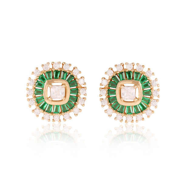 Square Studded Baguette CZ Studs in Emerald