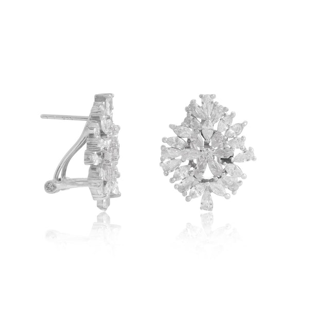 Floral Design CZ Oversized Studs in White Gold