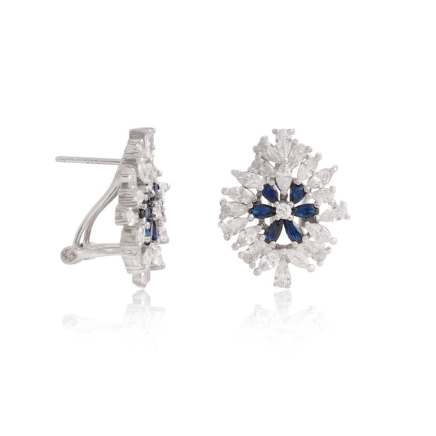 Sapphire Floral Design CZ Oversized Studs in White Gold