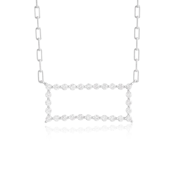 Open CZ Rectangle on Paperclip Chain in White Gold