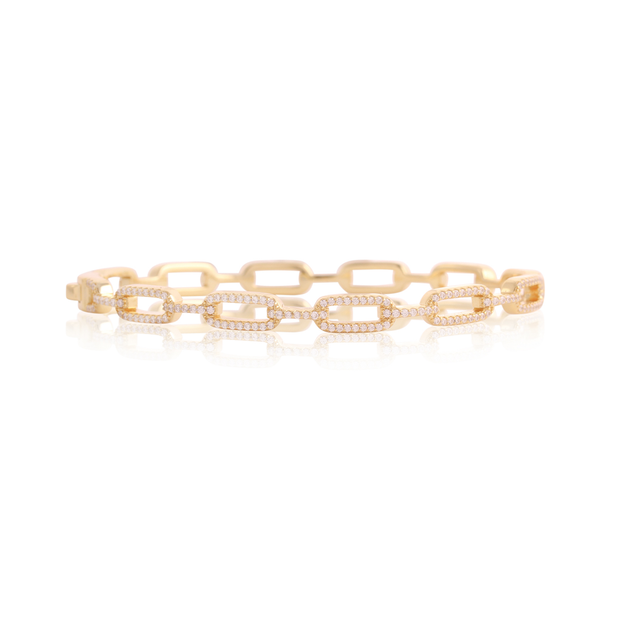 Pave Paperclip CZ Bangle in Yellow Gold