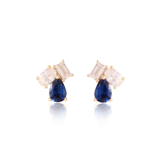 Three CZ Stone Cluster Studs in Sapphire