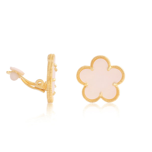 Large MOP Clover Clip-On Earrings