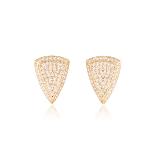 Pave CZ Triangle Studs in Yellow Gold