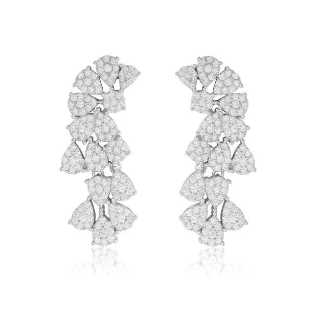 Pave Teardrop Design CZ Swirl Statement Earrings in White Gold