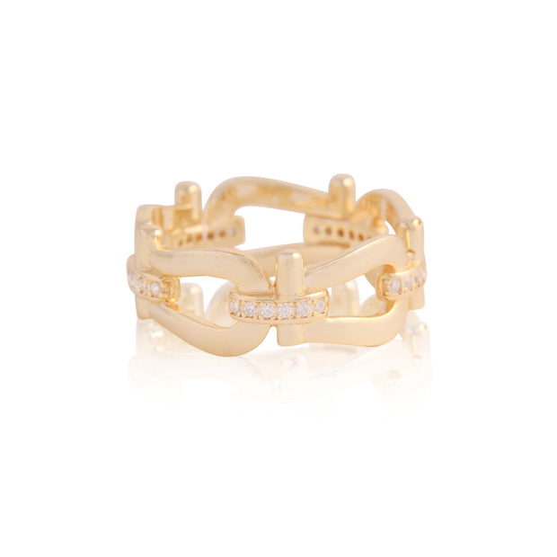 "U" Designer CZ Link Ring in Yellow Gold