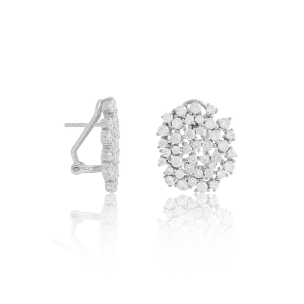 CZ Cluster Round Studs in White Gold