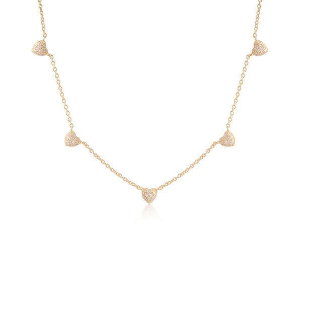 Pave Hearts Choker Necklace in Yellow Gold